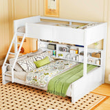 Modern Twin XL Over Queen Bunk Bed with Storage Cabinets and USB Ports,for Kids Teens Adults Bedroom Use (Antique White#x, Twin XL Over Queen) KLMM