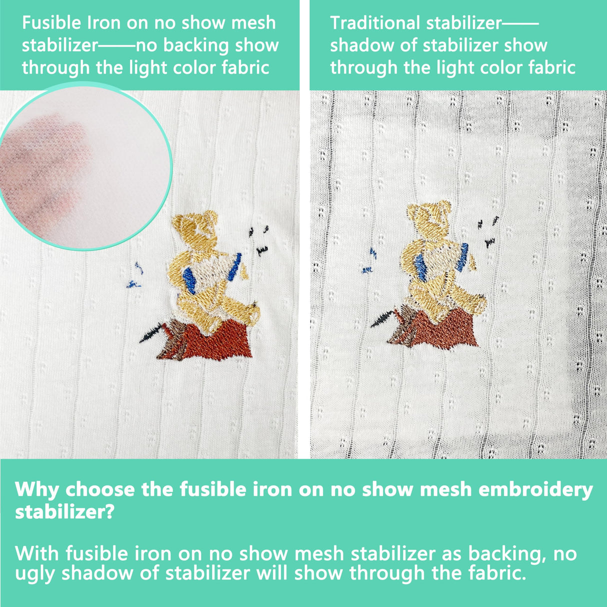 Craftido Fusible Iron on No Show Mesh Machine Embroidery Stabilizer Backing 12" x 10 Yd roll - Light Weight 1.8 oz for Machine Embroidery and Hand Sewing craftido