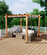 GarveeLife 10 x 10 Ft Wood-Grain Aluminum Pergola Outdoor Pergola with Retractable Canopy Sun Shade Shelter for Garden, Patio, Backyard, Deck - Gray GarveeLife