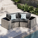 UDPATIO Patio Furniture Set,Fully Assembled Outdoor Sectional Sofa，Half-Moon Curved Modular 4 Pieces Heavy Duty Wicker Furniture Set for Porch,Backyard,Grey UDPATIO