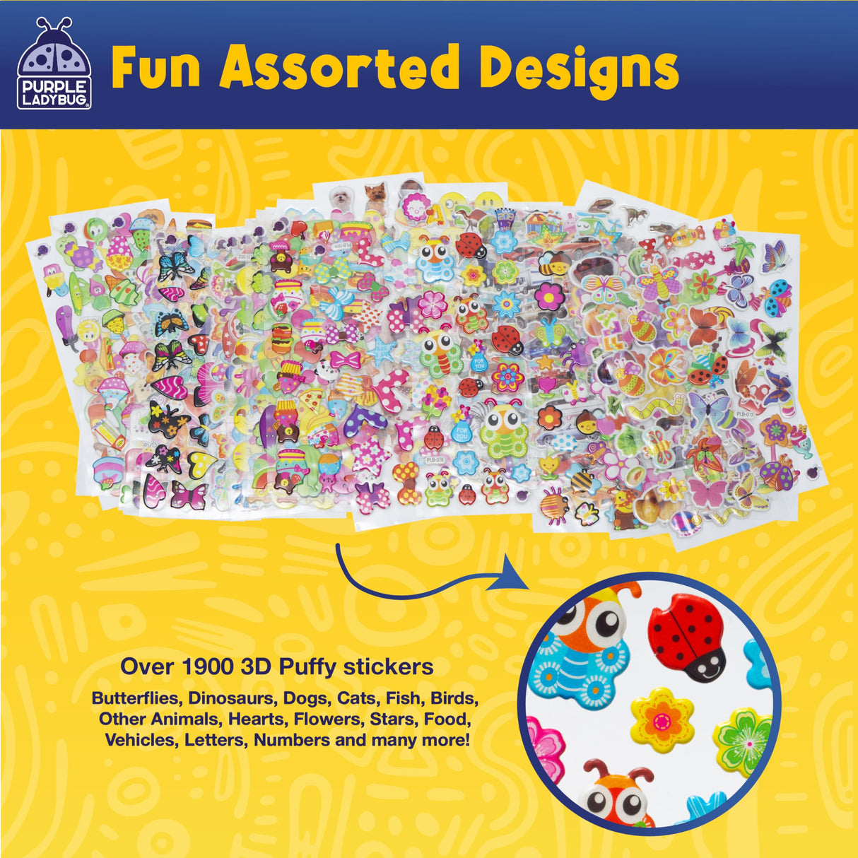 Purple Ladybug 1900+ Puffy Sticker Collection for Kids 4-8 - 80 Unique Reusable Sheets, Creative 3D Designs - Reward Stickers, Arts & Crafts Set, Travel Activities, Road Trip Essentials & Toys PURPLE LADYBUG