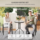 Outsunny 3 Pieces Outdoor Bistro Set, Small Patio Set with Stackable Mesh Chairs and Glass Top Table, High Back Patio Furniture Set for Backyard, Balcony, Garden, Beige Outsunny