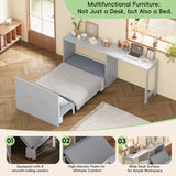 Merax Twin Size Murphy Cabinet Bed with Adjustable Position Desk, Murphy Chest Dresser Bed with Foldable Cushion for Guest Room, Apartment and Small Space Merax