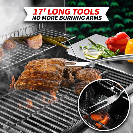 GRILAZ Heavy-Duty Rose Wooden BBQ Grilling Tools Set. Extra Thick Stainless Steel Multi-Function Spatula, Fork & Tongs | Essential Accessories for Barbecue & Grill. Ideal Gift for Father… GRILAZ