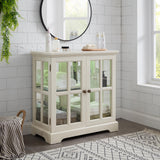 KEIKI Curio Cabinet, Lighted Glass Display Cabinet w/ 2 Glass Doors & Adjustable Shelves, Lighted Showcase with LED Light Strip, White KEIKI