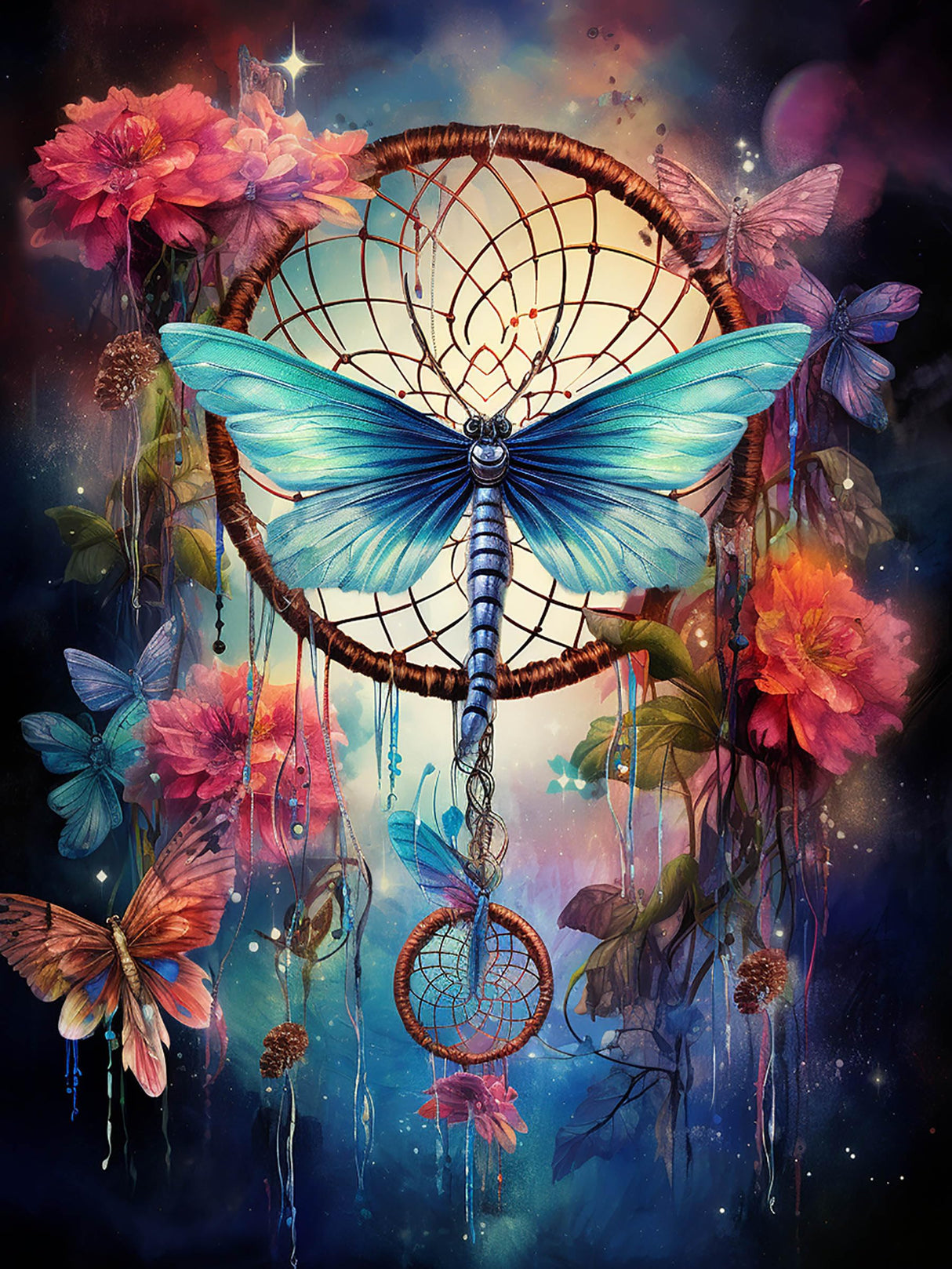 Pavemlo 5D Diamond Art Kits for Adults Dream Catcher Dragonfly, Full Drill Diamond Art Flower Pictures Paint with Diamonds, DIY Cross Stitch Jewel Art Rhinestone Craft for Home Wall Decor 12X16 Inch Pavemlo
