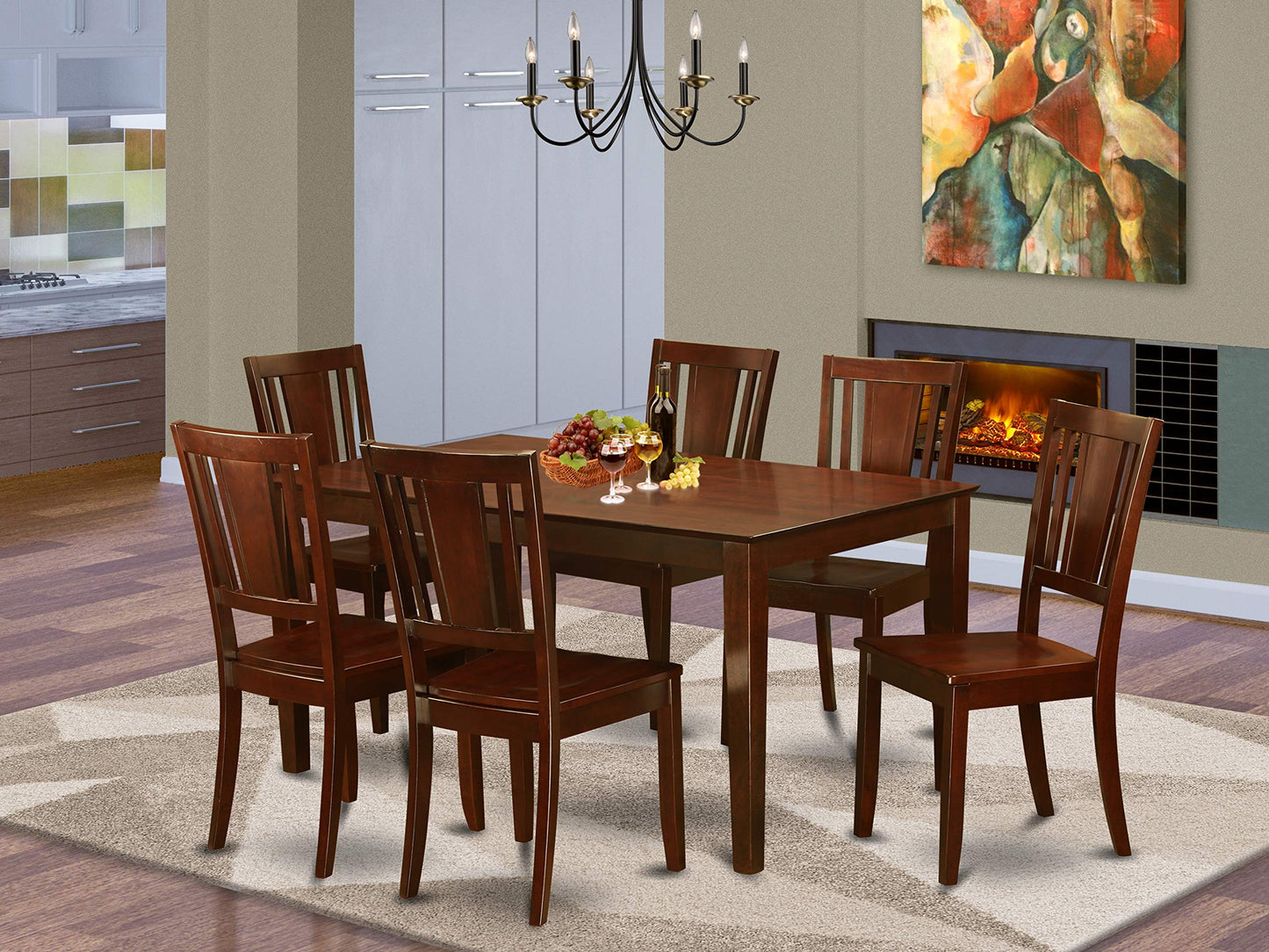 East West Furniture CADU7-MAH-W Capri 7 Piece Set Consist of a Rectangle Dining Room Table and 6 Wooden Seat Chairs, 36x60 Inch, Mahogany - WoodArtSupply