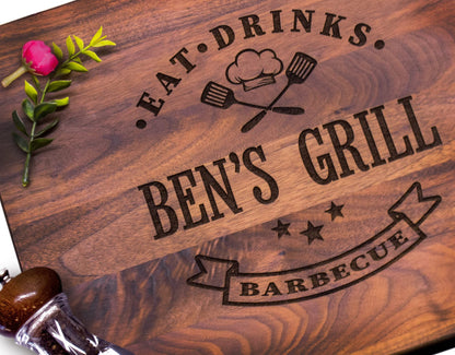 Personalized Grill Wooden Cutting Board Handmade in USA – Best Serves as Chopping board, Charcuterie board, Cheese board – Unique Wood Grilling Gift - WoodArtSupply