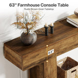 Tribesigns 63" Console Table, Farmhouse 2-Tier Entryway Table with U-Shaped Base, Narrow Long Wood Sofa Table Behind Couch Table for Living Room, Hallway, Foyer, Vintage Brown Tribesigns
