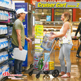 dbest products Cruiser Cart Deluxe 2 Shopping Grocery Rolling Folding Laundry Basket on Wheels Foldable Utility Trolley Compact Lightweight Collapsible, Silver dbest products