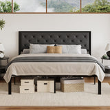 SHA CERLIN King Size Metal Platform Bed Frame,Linen Upholstered Button Tufted Headboard, Mattress Foundation with 12.4” Under-Bed Storage, Noise-Free, Easy Assembly, No Box Spring Needed, Dark Grey SHA CERLIN