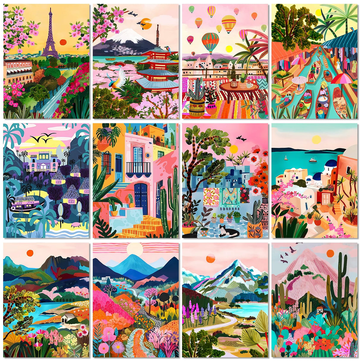 FFPTBNYX 12 Pack Diamond Art Kits for Adults 5D Diamond Painting Kits for Beginners DIY Full Drill Round Diamond Dots Gem Art Painting by Numbers Crafts Home Wall Decor Gifts 12x16 Inch FFPTBNYX