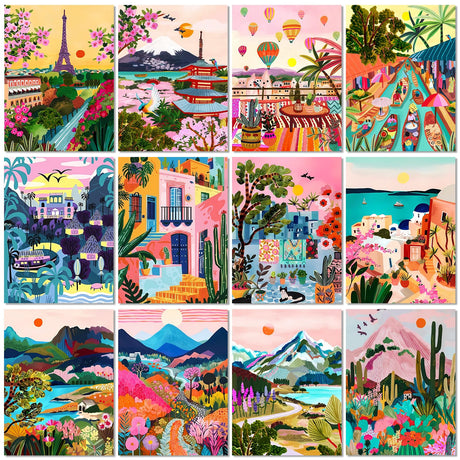 FFPTBNYX 12 Pack Diamond Art Kits for Adults 5D Diamond Painting Kits for Beginners DIY Full Drill Round Diamond Dots Gem Art Painting by Numbers Crafts Home Wall Decor Gifts 12x16 Inch FFPTBNYX