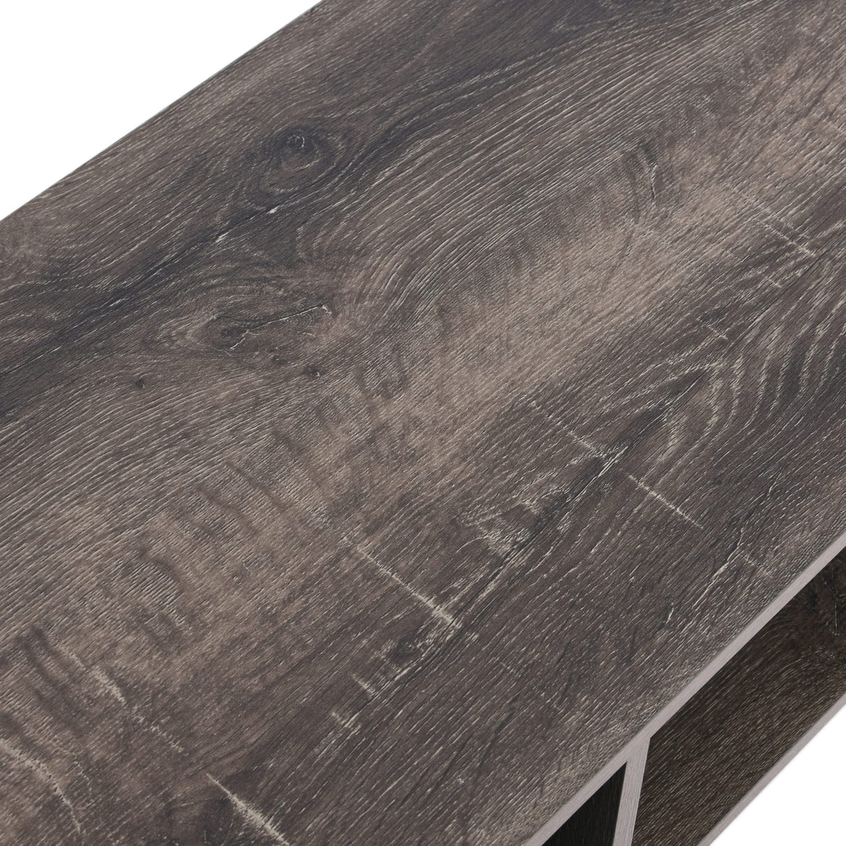 Household Essentials Jamestown TV Stand Coffee Table with Rectangular Storage Compartments Ashwood Rustic Wood Grain and Black Metal Household Essentials