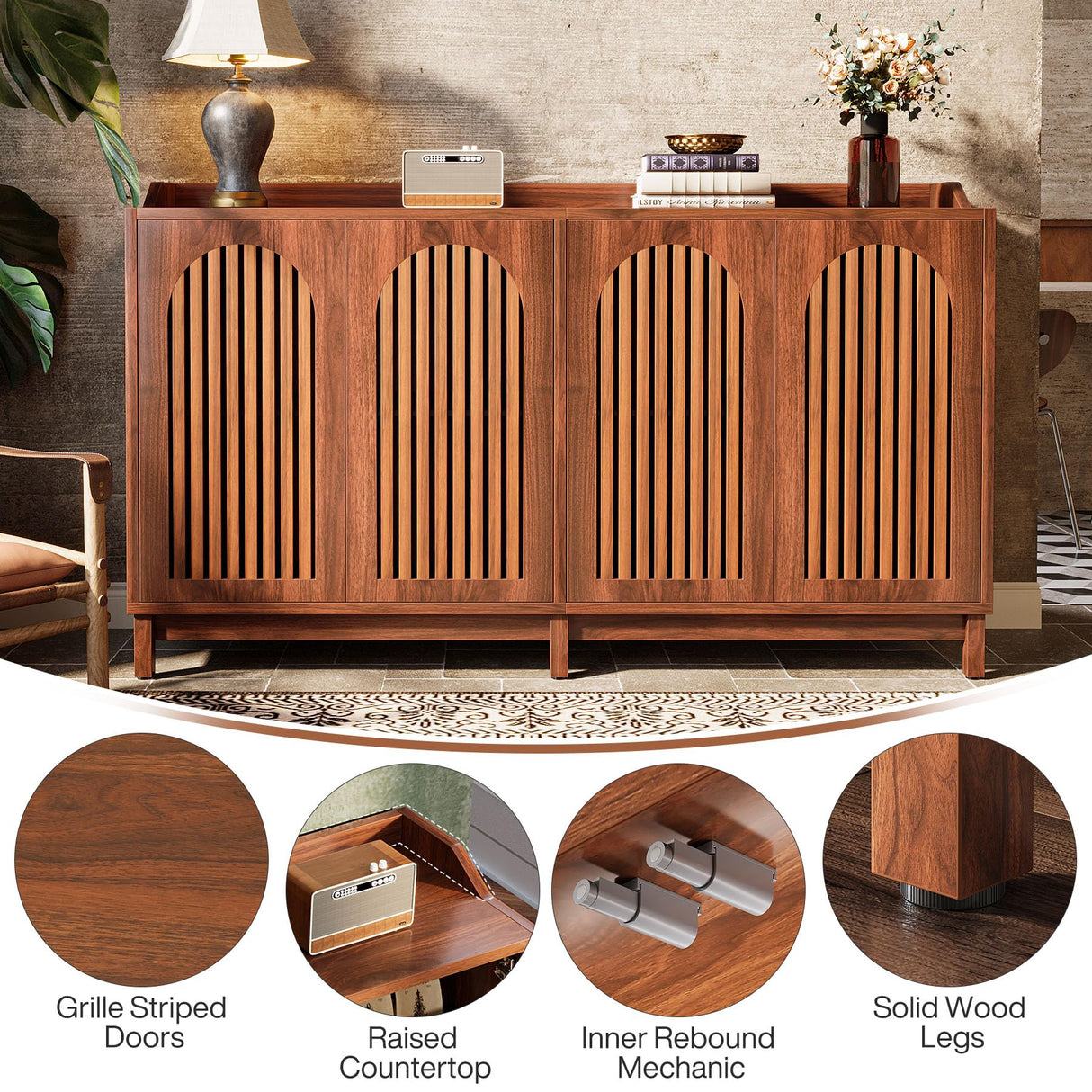 Tribesigns Sideboard Buffet Cabinet, 57" Farmhouse Storage Cabinet with Shutter Doors and Adjustable Shelf, Freestanding Storage Cabinet for Dining Room, Living Room, Kitchen Tribesigns