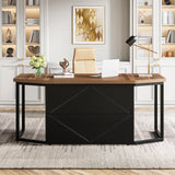 Tribesigns 63 Inch Executive Desk, Large Computer Desk with Privacy Panel, Modern Simple Style Home and Office Desk, Gaming Desk Writing Table Study Desk Business Furniture, Brown and Black Tribesigns