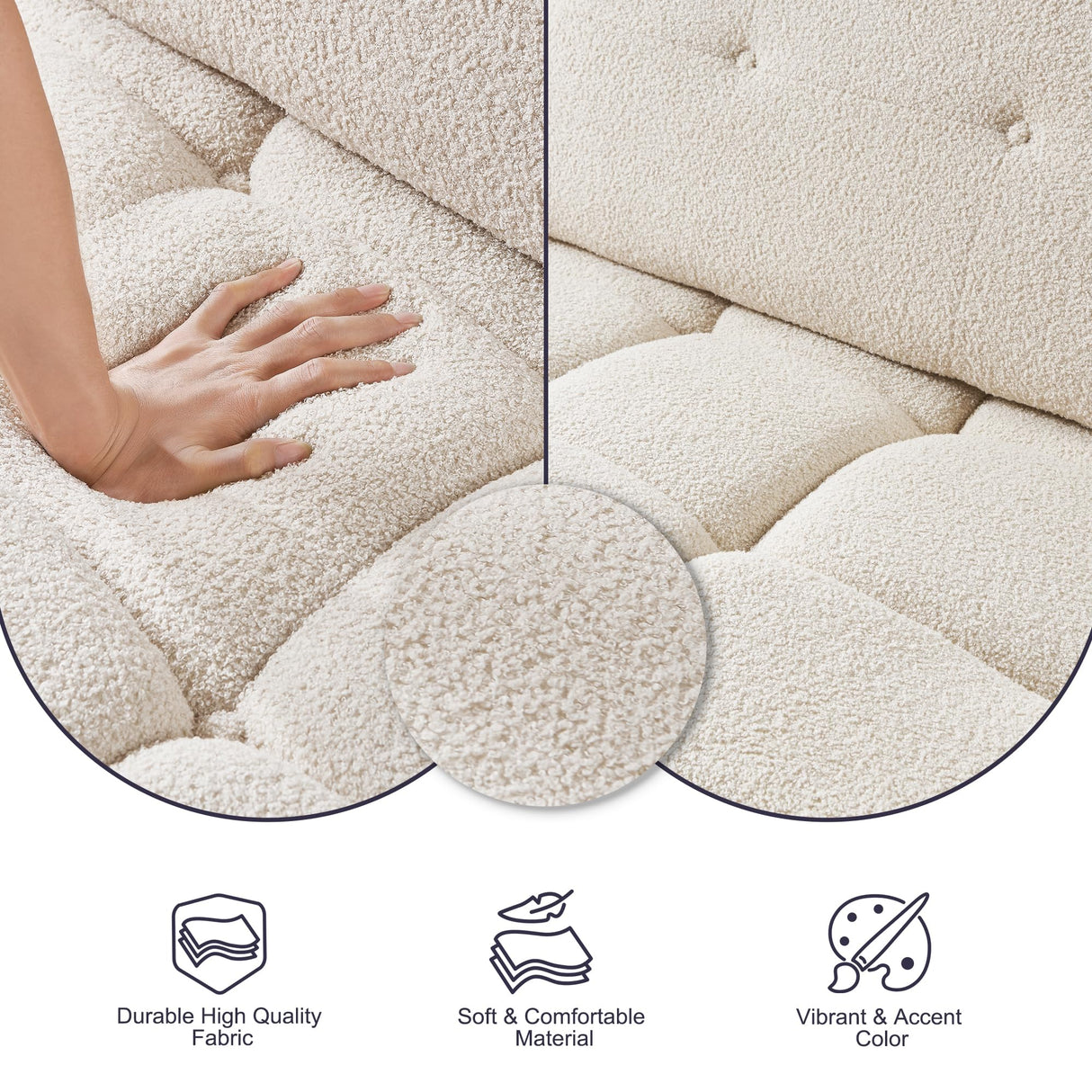 Furnify Cloud Couch, 76" Loveseat Sofa Bed with Removable Armrest, Boucle Sherpa Sofa Bed, Comfy Upholstered Sleeper Sofa for Living Room, Bedroom, Office, Beige Teddy Furnify