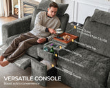 Bedeep Oversized Modular Home Theater Sofa Bed Cloud Couch Sectional, Plush Sleeper Sofa with Versatile Console, Convertible Side Table Charging Storage Cup Holder, Hardware Connected, Chenille, Grey Bedeep