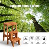 Costzon Folding 3 Step Stool, 3 in 1 Wooden Step Ladder with Handle, Non-Slip Pedal, Multifunctional Storage Shelf, Flower Rack for Kitchen, Library, Garage, Foldable Step Stool for Adults Kids Costzon