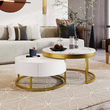Modern Round Nesting Coffee Table with Drawers for Living Room in White Flieks