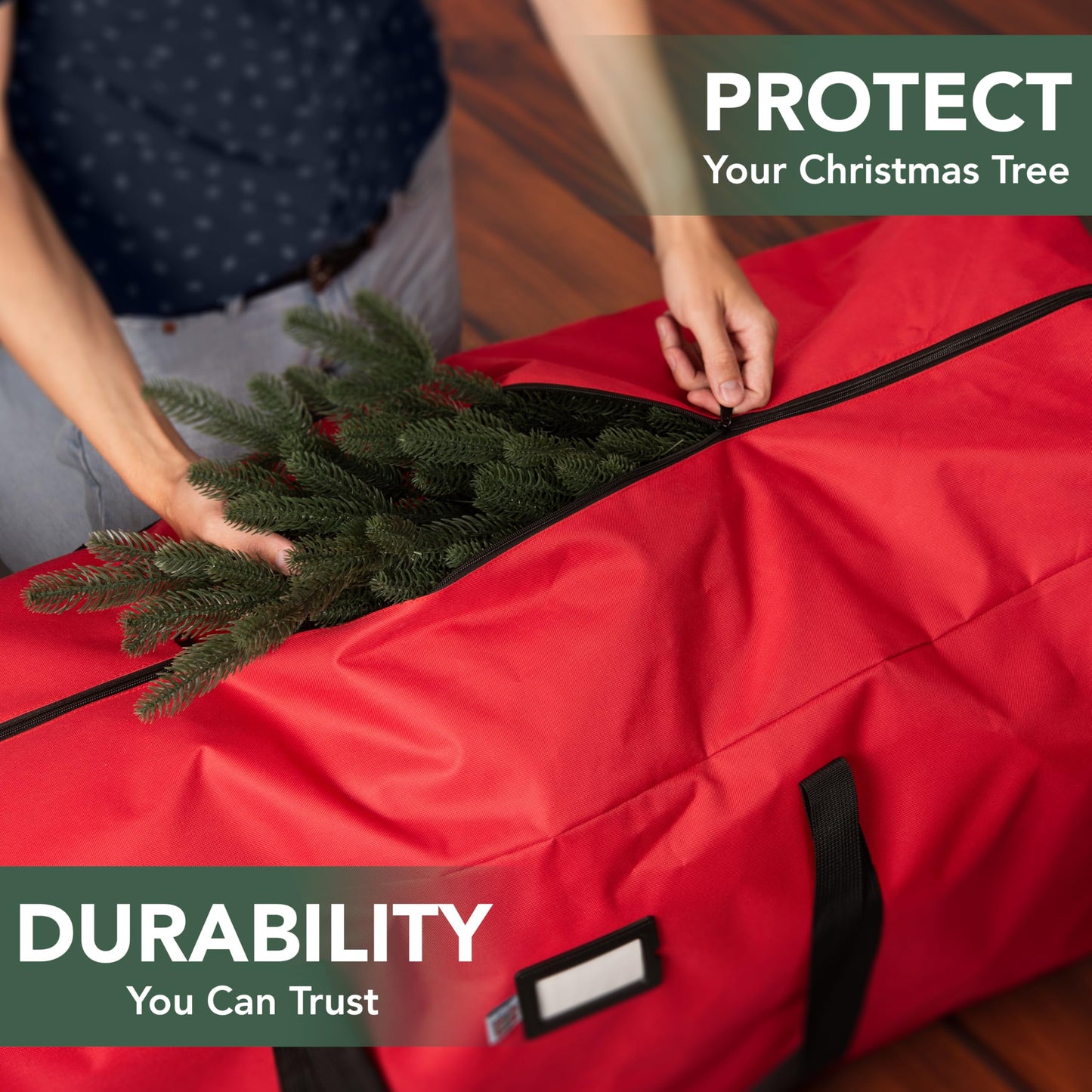 Holiday Cheer Christmas Tree Storage Bag – Heavy Duty Christmas Tree Bag Fits Up to 9ft Tall Artificial Christmas Tree, Waterproof with Durable Handles & Zipper – Xmas Tree Storage Bag (RED)