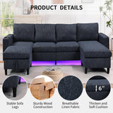 Sectional Couches for Living Room, 6 Seat Sectional Sofa Couch with Smart Module-Wireless Charging/USB/Type-C/RGB Light, U Shaped Thick Linen Modular Couch with Chaise Lounge/Storage Ottoman (Blue) NicoHali
