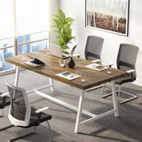 Tribesigns 6FT Rectangle Conference Table, 70.87L x 33.46W x 29.92H Inches Meeting Table for Conference Room, Vintage Wood Office Executive Desk with Strong Metal Frame for 6 People (Oak) Tribesigns