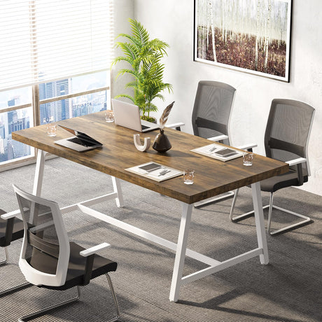Tribesigns 6FT Rectangle Conference Table, 70.87L x 33.46W x 29.92H Inches Meeting Table for Conference Room, Vintage Wood Office Executive Desk with Strong Metal Frame for 6 People (Oak) Tribesigns