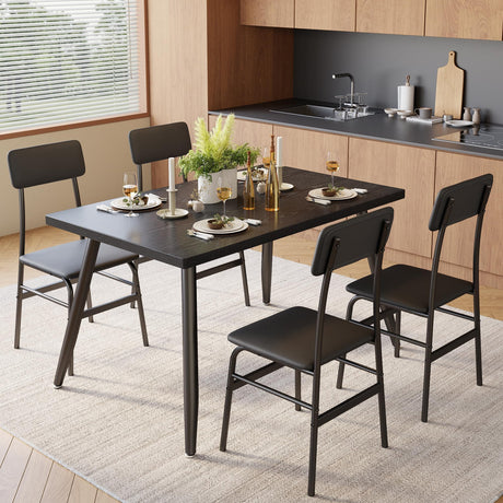 Gizoon 5 Piece Dining Table Set for 4, Modern Metal & Wood Kitchen Dinner Table with 4 Chairs, Space-Saving Dining Room Furniture Table & Chair Sets for Small Spaces & Apartment, Black Gizoon