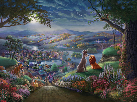 Ceaco - Disney - Thomas Kinkade - Lady and The Tramp Falling in Love - 300 Oversized Piece Jigsaw Puzzle Ceaco