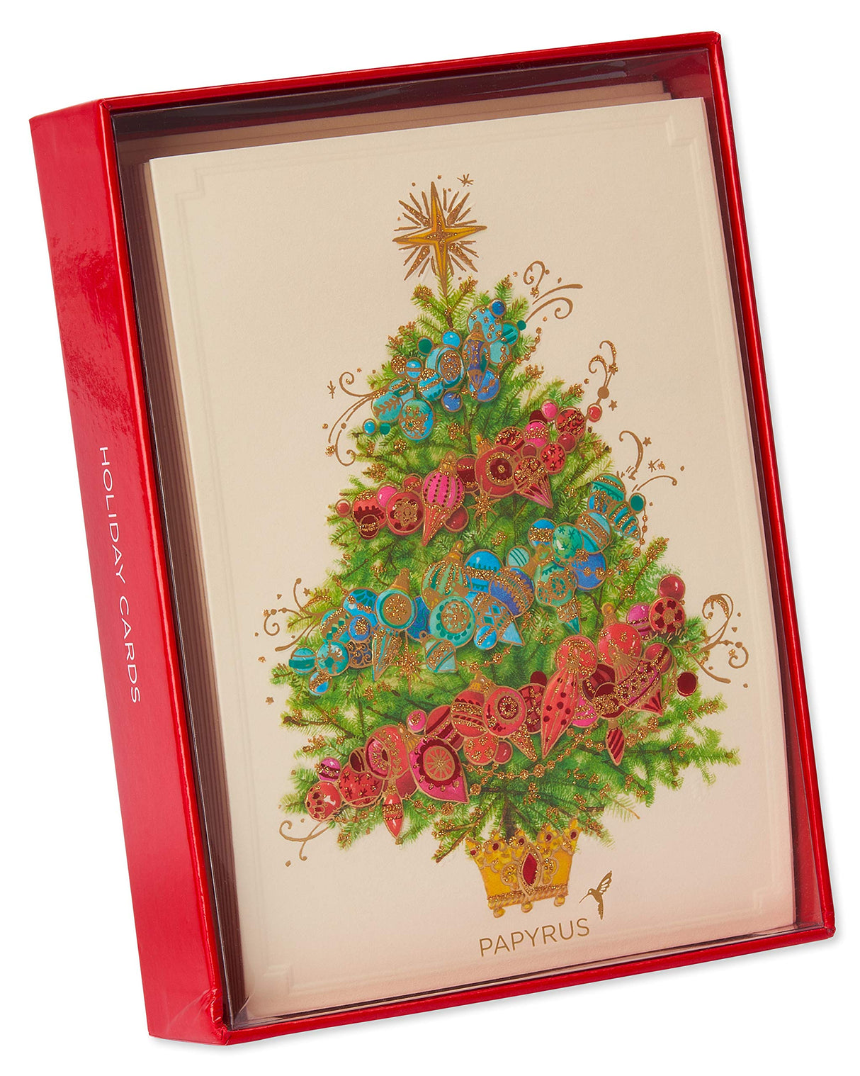 Papyrus Christmas Cards Boxed with Envelopes, Peace and Happiness, Christmas Tree (12-Count) Papyrus