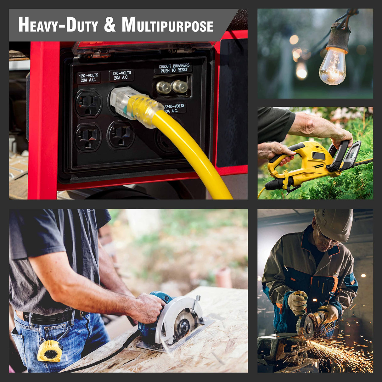 50 ft - 14 Gauge Heavy Duty Extension Cord - 3 Outlet Lighted SJTW - Indoor/Outdoor Extension Cord by Watt's Wire - 50' 14-Gauge Grounded 15 Amp Extension Cord Watt's Wire