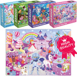 QUOKKA Puzzles for Kids Ages 4-6 - Set of 4x60 Jigsaw Puzzles for Toddlers 3-5 - Unicorn Princess Animals Toys for Children 6-8 yo - Gift Educational Game for Boys & Girls QUOKKA