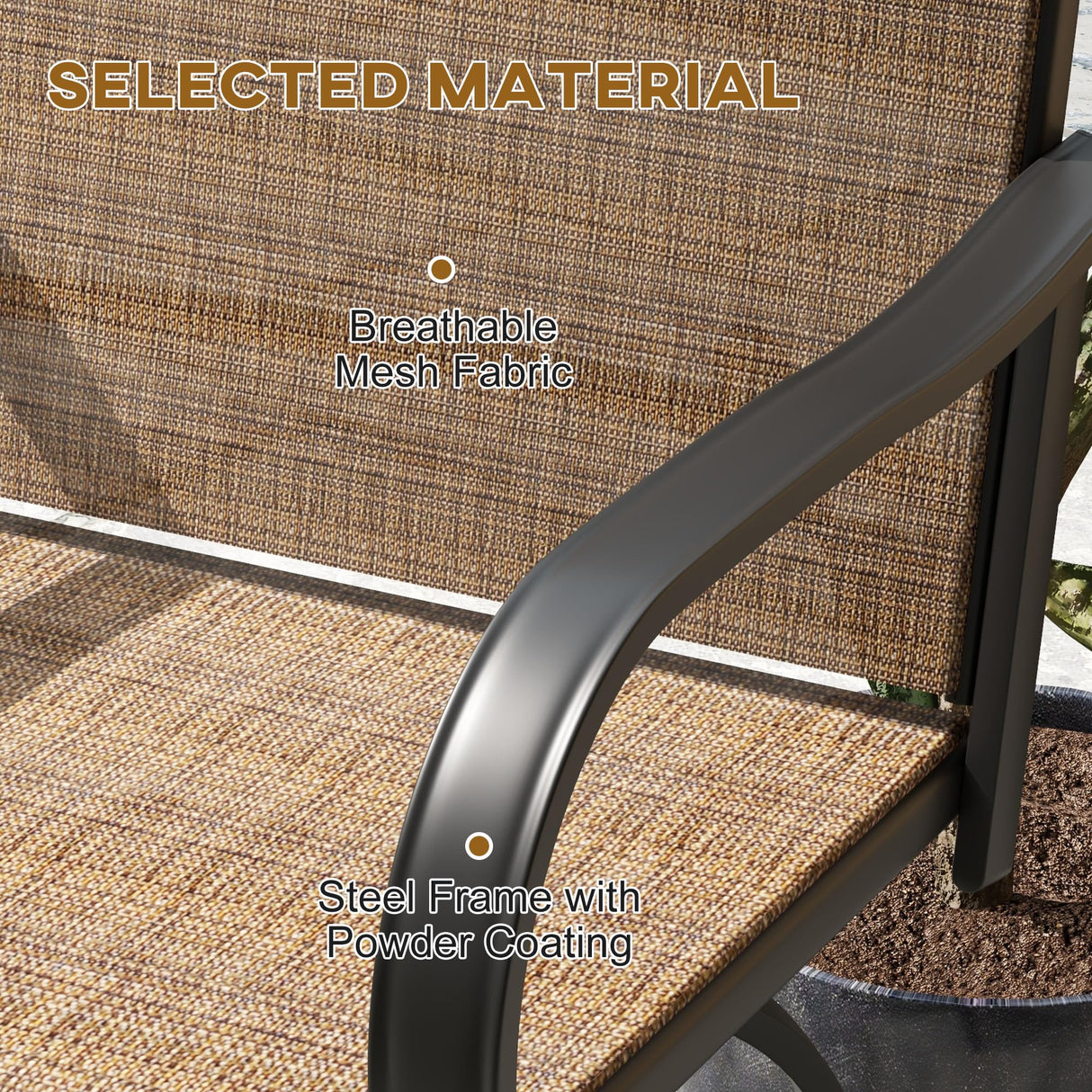 Outsunny Outdoor Bar Stools with Armrests, Set of 2 360° Swivel Bar Height Patio Chairs with High-Density Mesh Fabric, Steel Frame Dining Chairs for Balcony, Poolside, Backyard, Brown Outsunny