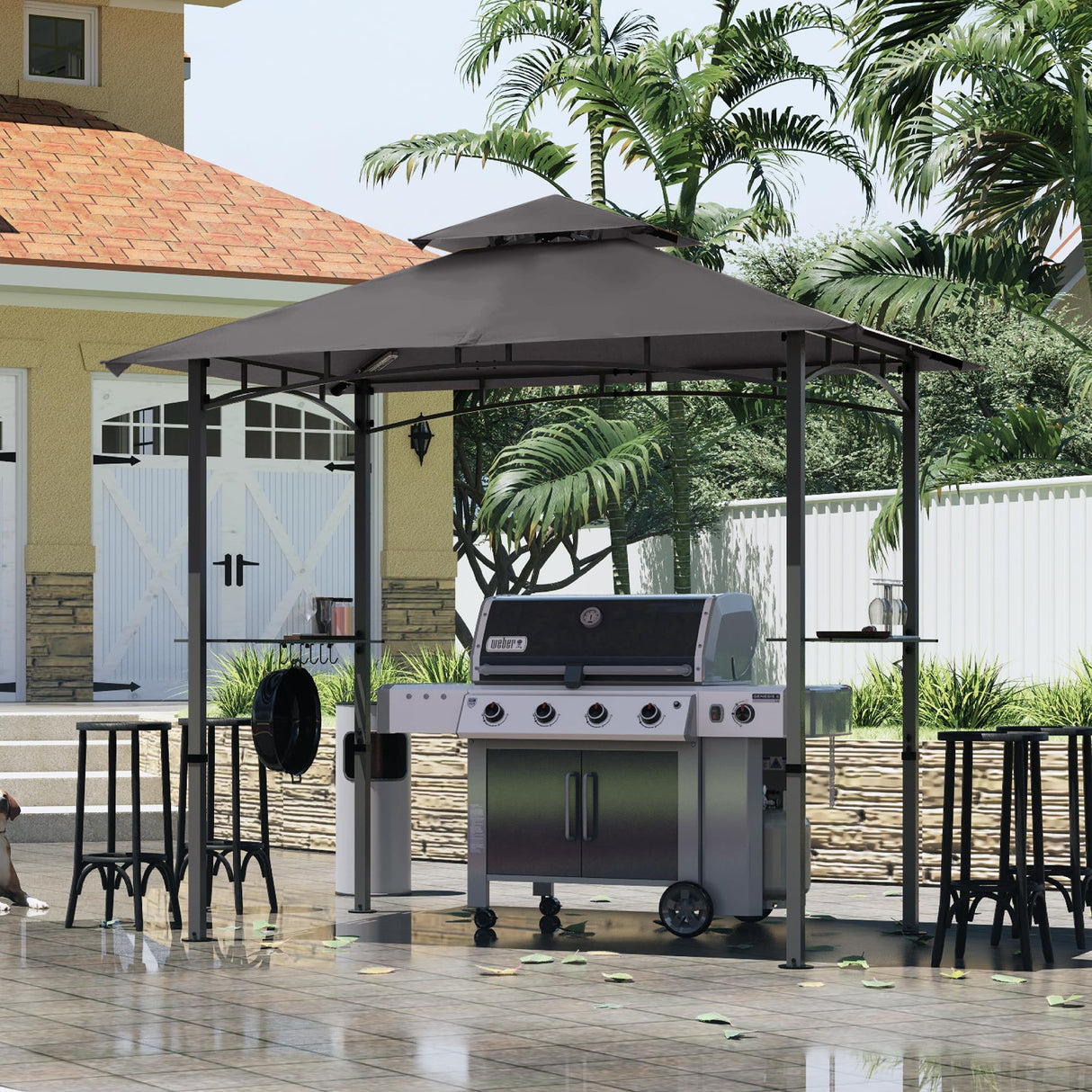 MASTERCANOPY 8 x 5 Grill Gazebo Outdoor BBQ Gazebo Canopy with 2 LED Lights (Gray) MASTERCANOPY