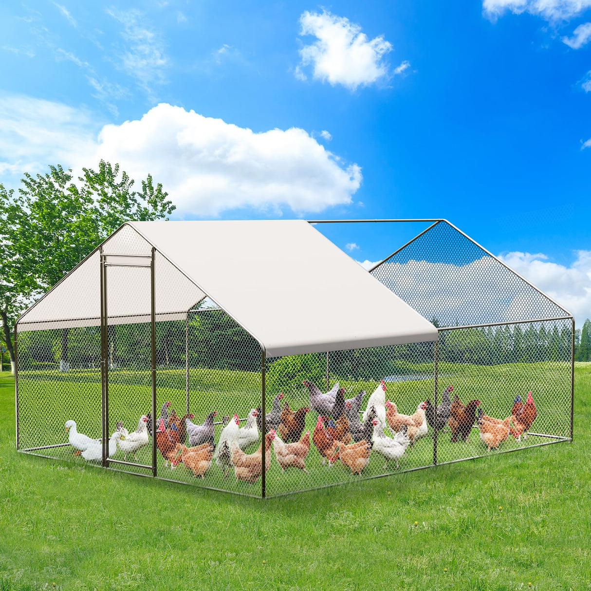 VerisShade Large Metal Chicken Coop, Walk-in Poultry Cage, Large Outdoor Chicken Coop with Waterproof Cover for Outdoor Yard Farm Use (9.8x13.1x6.6FT) VerisShade