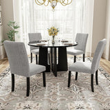 Merax 5-Piece Round Dining Table Set, Modern 4 Upholstered Chairs for Living,Kitchen Room, 43 Inch, Grey+Black Merax