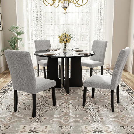 Merax 5-Piece Round Dining Table Set, Modern 4 Upholstered Chairs for Living,Kitchen Room, 43 Inch, Grey+Black Merax