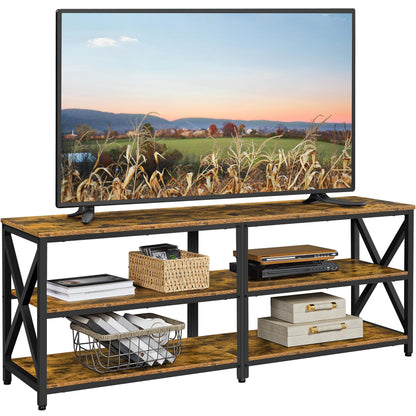 Yaheetech TV Stand for TVs Up to 70 Inches, Entertainment Center with 3-Tier Wooden Storage Shelves TV Console for Living Room, Rustic Brown - WoodArtSupply