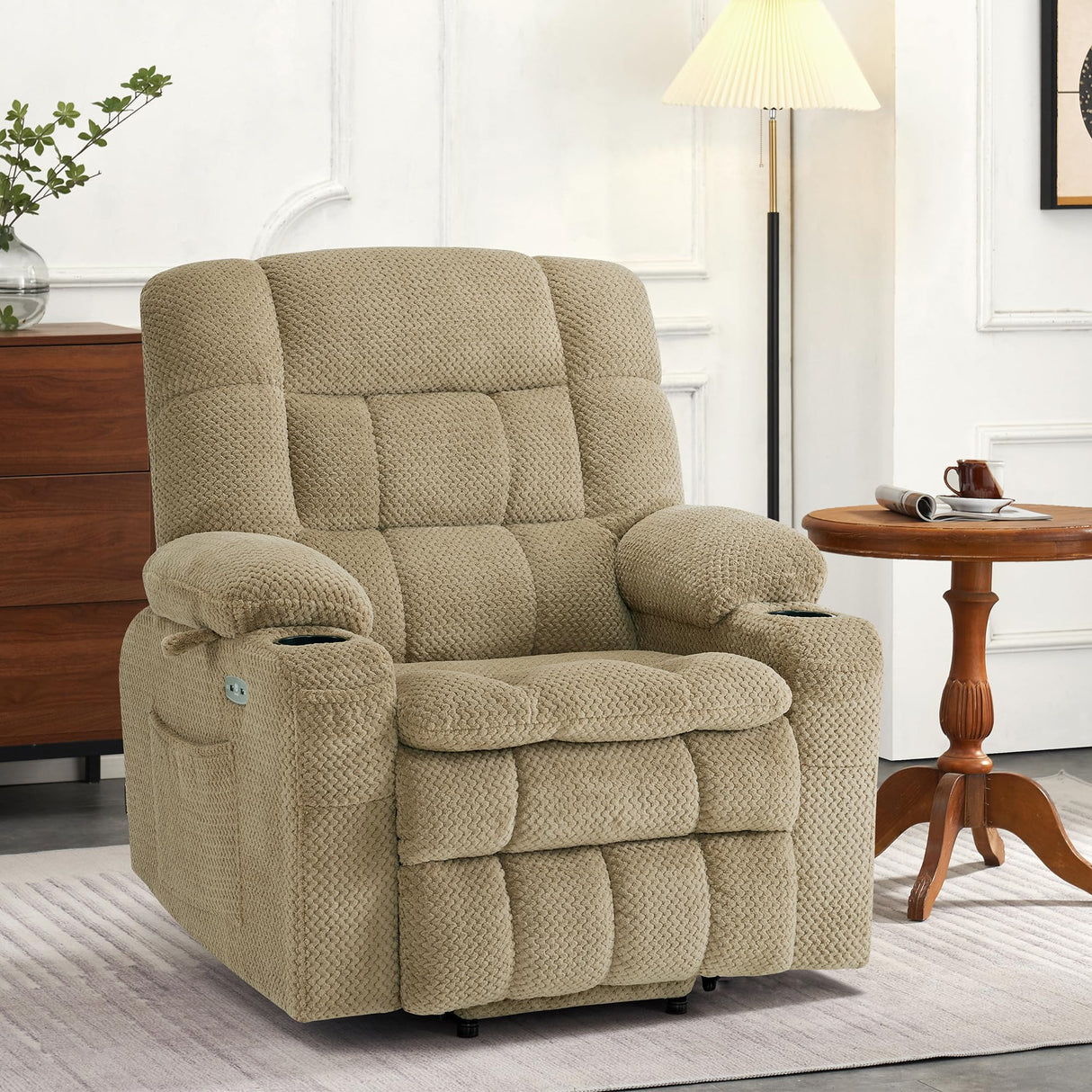 MCombo Dual Motor Power Lift Recliner Chair for Elderly, Lay Flat Lift Chair with Heat and Massage, Petite Lift Chair, Cup Holders, USB A&C Ports, Fabric 7893 (Small, Beige) MCombo
