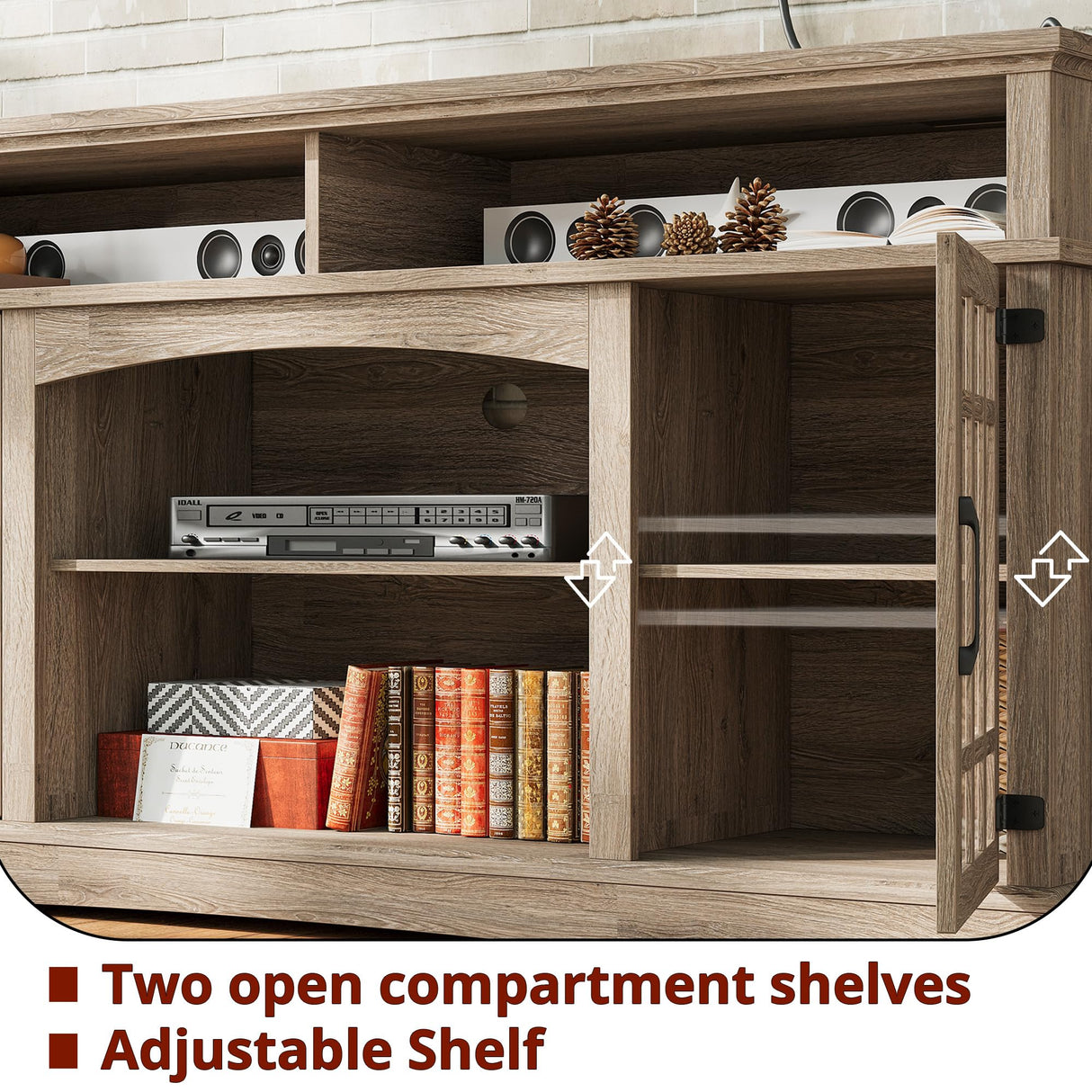 IRONCK Farmhouse TV Stand for 65 Inch TV, 32“Tall Entertainment Center with Power Outlets, Rustic TV Cabinet with Glass Door Media Console, TV Console for Living Room, Light Rustic Oak IRONCK