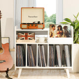 UODERS Record Player Stand, Large Record Player Table Cabinet with Open Vinyl Storage and Display Shelf Holds up to 350 Albums, Mid Century Wood Turntable for Living Room, Bedroom (White) UODERS