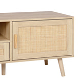 Finnhomy 59" TV Stand for up to 65 inches TV, TV console with 2 Hand Made Rattan Decorated Doors, Living Room Entertainment Center TV Table with Storage, Natural Finnhomy