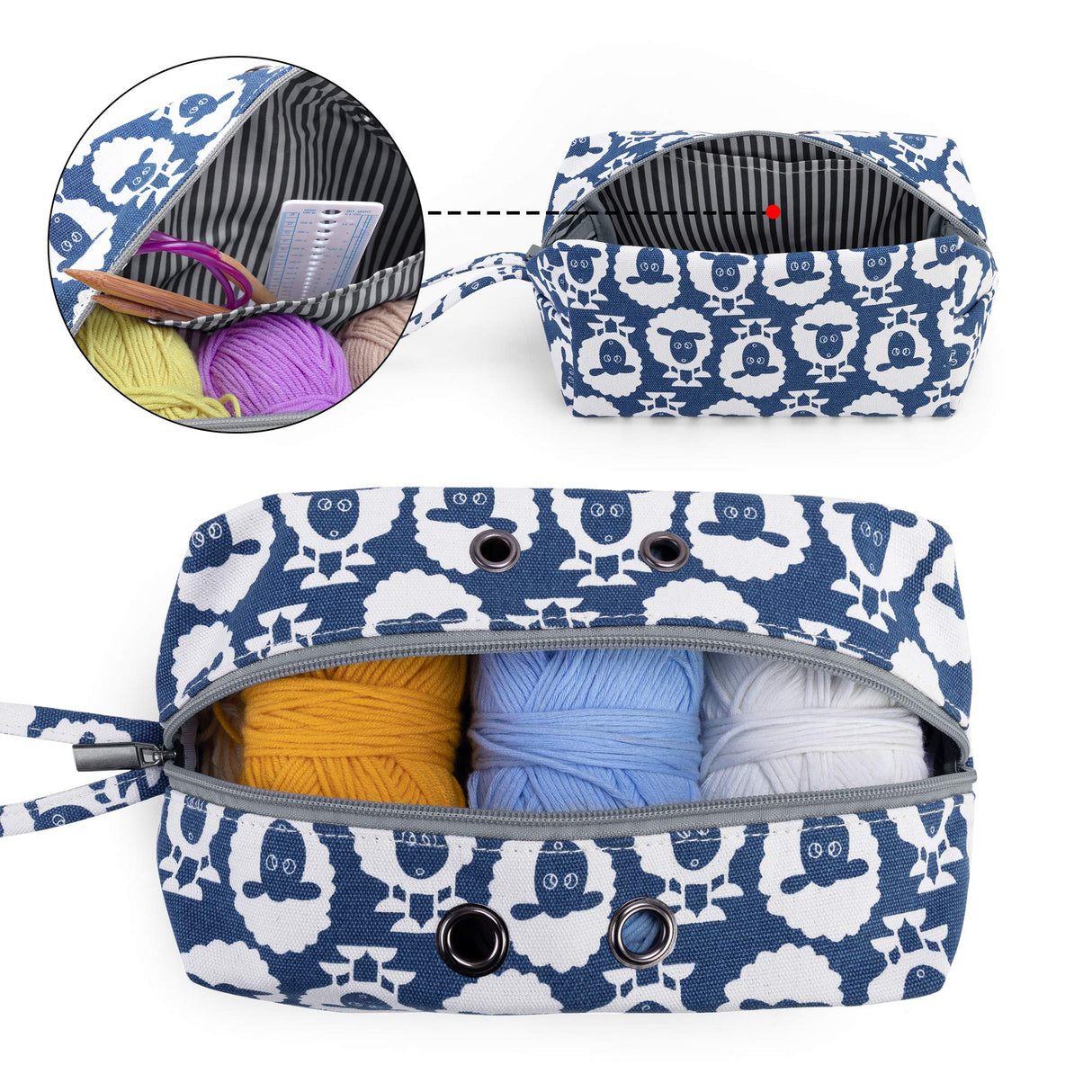 Luxja Small Yarn Storage Bag, Portable Knitting Bag for Yarn Skeins, Crochet Hooks, Knitting Needles (up to 8 Inches) and Other Small Accessories (Small, Sheep) LUXJA
