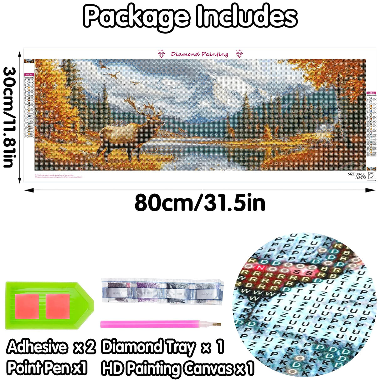 Yomiie Large 5D Diamond Art Kits for Adults, Elk Diamond Painting Art Animals DIY Full Round Drill Kits, Embroidery Rhinestone Diamond Crystal Craft Canvas Home Wall Decor 31.5x11.81 inch Yomiie