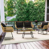 YITAHOME 4-Piece Patio Furniture Wicker Outdoor Bistro Set, All-Weather Rattan Conversation Loveseat Chairs for Backyard, Balcony and Deck with Soft Cushions and Metal Table (Light Brown+Black) YITAHOME