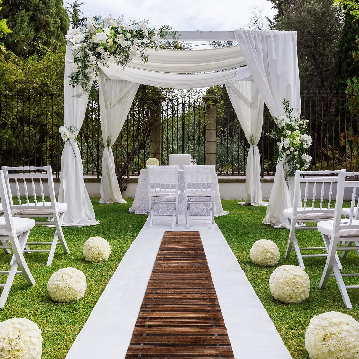 Landical 24ft Wooden Garden Pathway with Non Slip Surface Roll Out Garden Boardwalk Walkways Road Floor Pathway Rustic Path Decorative Patio Pavers for Outdoor Garden Beaches Wedding Party Landical