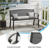 VOXBIN Outdoor Bench, 50 inches Metal Garden Bench, Cast Iron Steel Frame Patio Chairs w/Twist Circle Pattern Backrest for Park, Yard, Porch, Lawn, Balcony, Backyard, Black VOXBIN