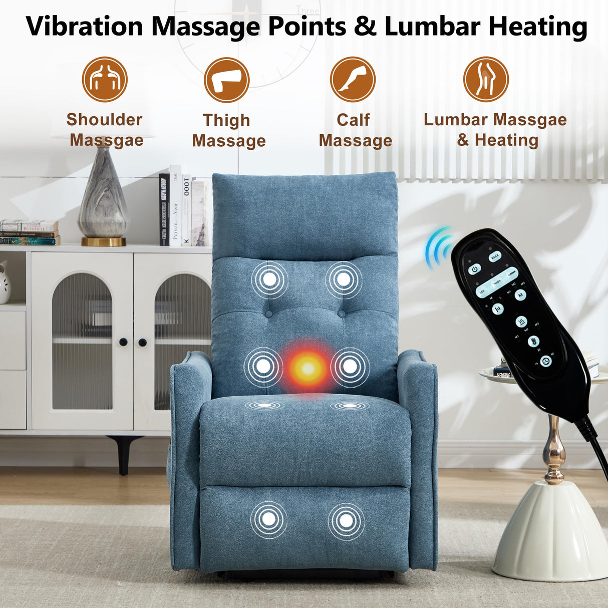 EZZUP Power Lift Recliner Chair with Vibration Massage and Heat for Petite Elderly, Small Lift Chair with Side Pocket Remote Control, Infinite Position, Polyester Fabric Blue EZZUP