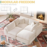 SITJOY L Shape Sectional Sofa, 4 Seat Velvet Sofa with Ottoman, Boneless Cloud Sectional Couch for Living Room, No Need Assembly Modular Sectional Sofa, 110 inch Width, White SITJOY